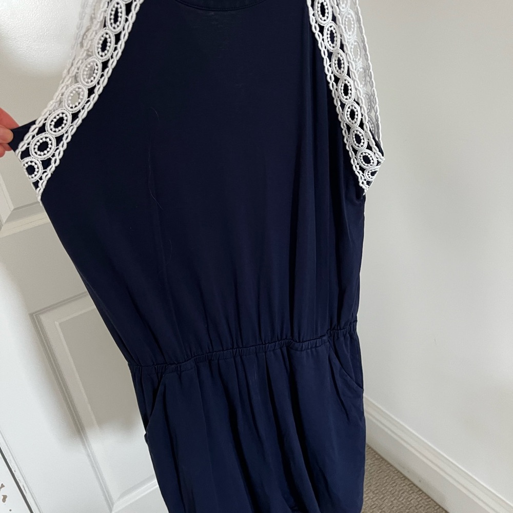 Lilly Pulitzer Navy Dress with White Lace Trim